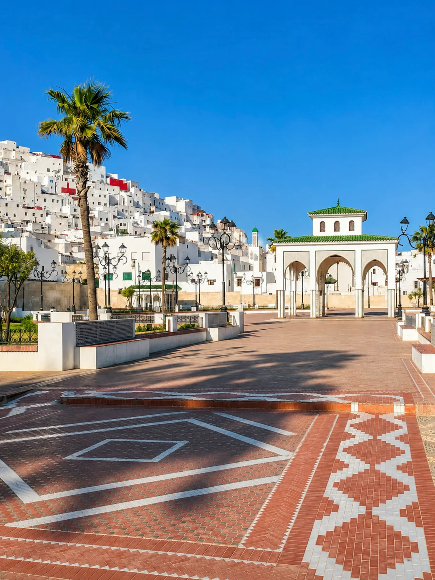 White cityscape and public square in Tétouan