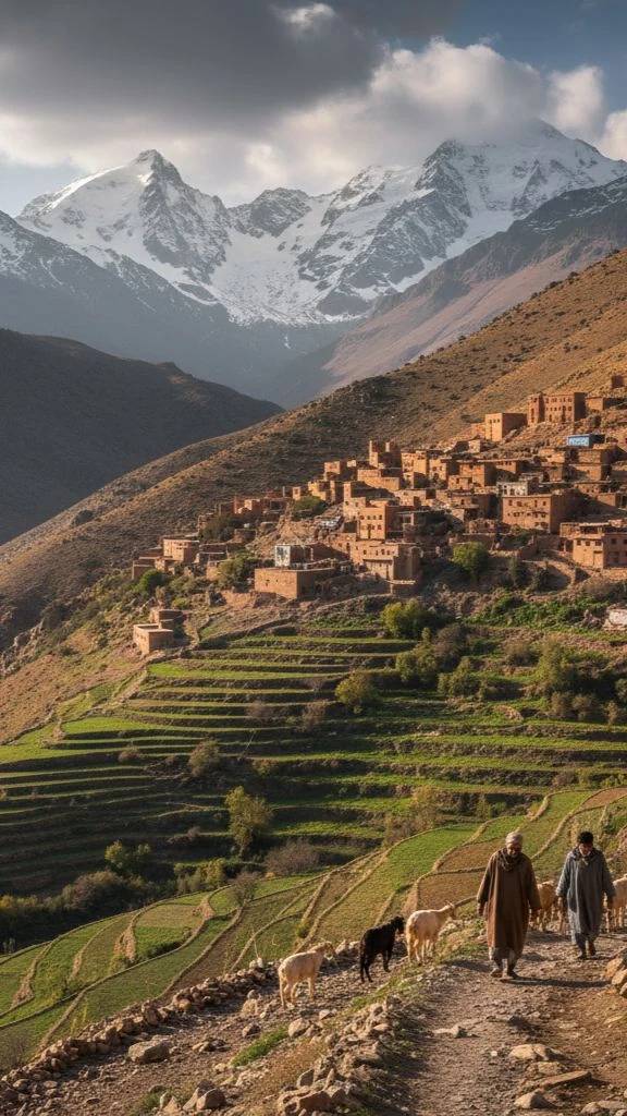 Atlas mountains village and interior Morocco landscape