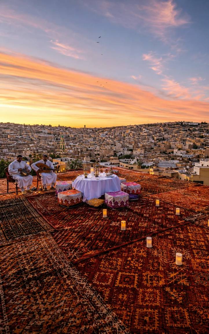 Rooftop music evening above Fez