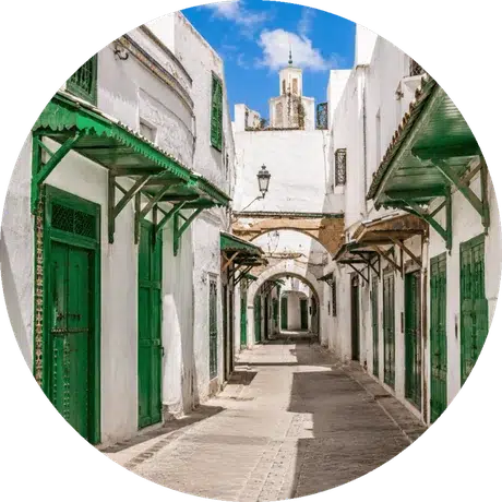 Tetouan old medina alley with green doors