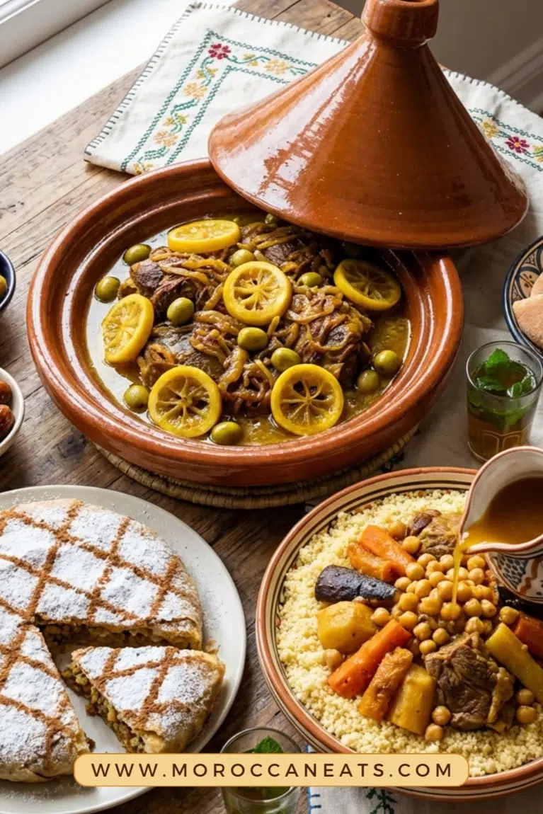 Traditional Moroccan cuisine with tagine and couscous
