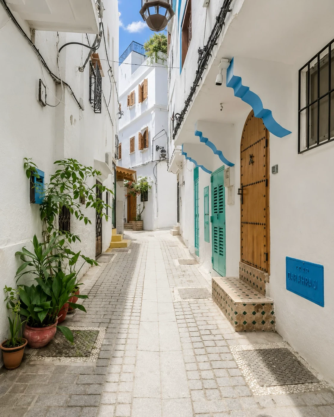 A Tangier lane: local urban space within a much wider regional map.