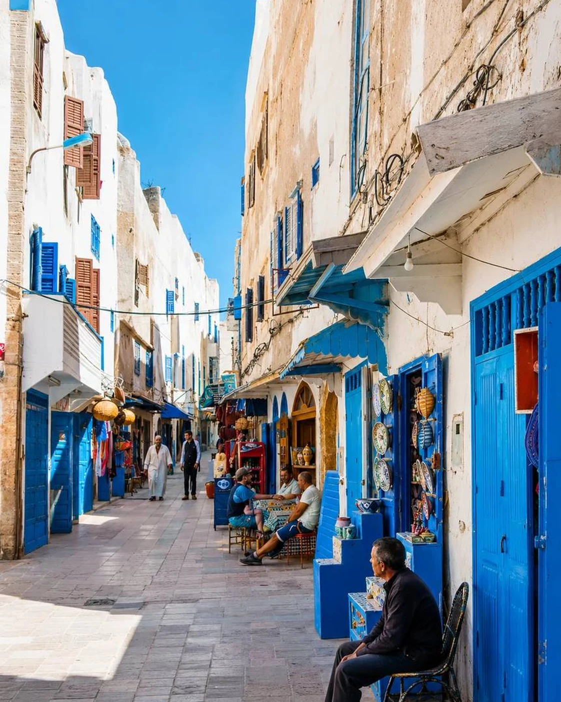 An Essaouira street links everyday commerce to the port city.