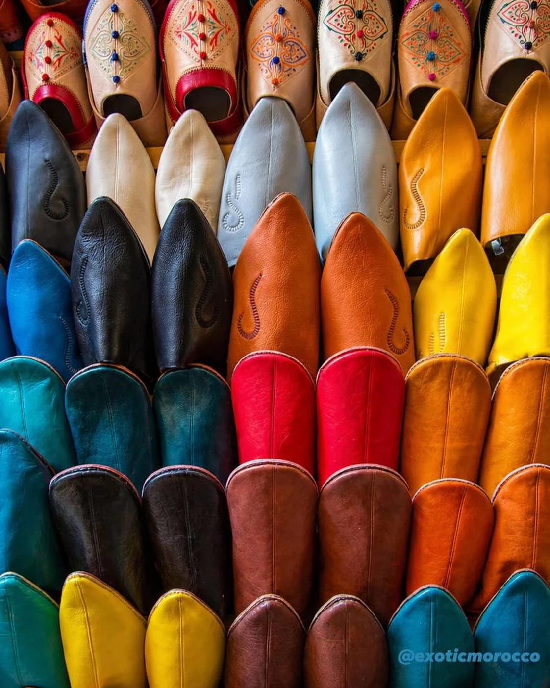 Leather slippers: material, colour and repeated form.