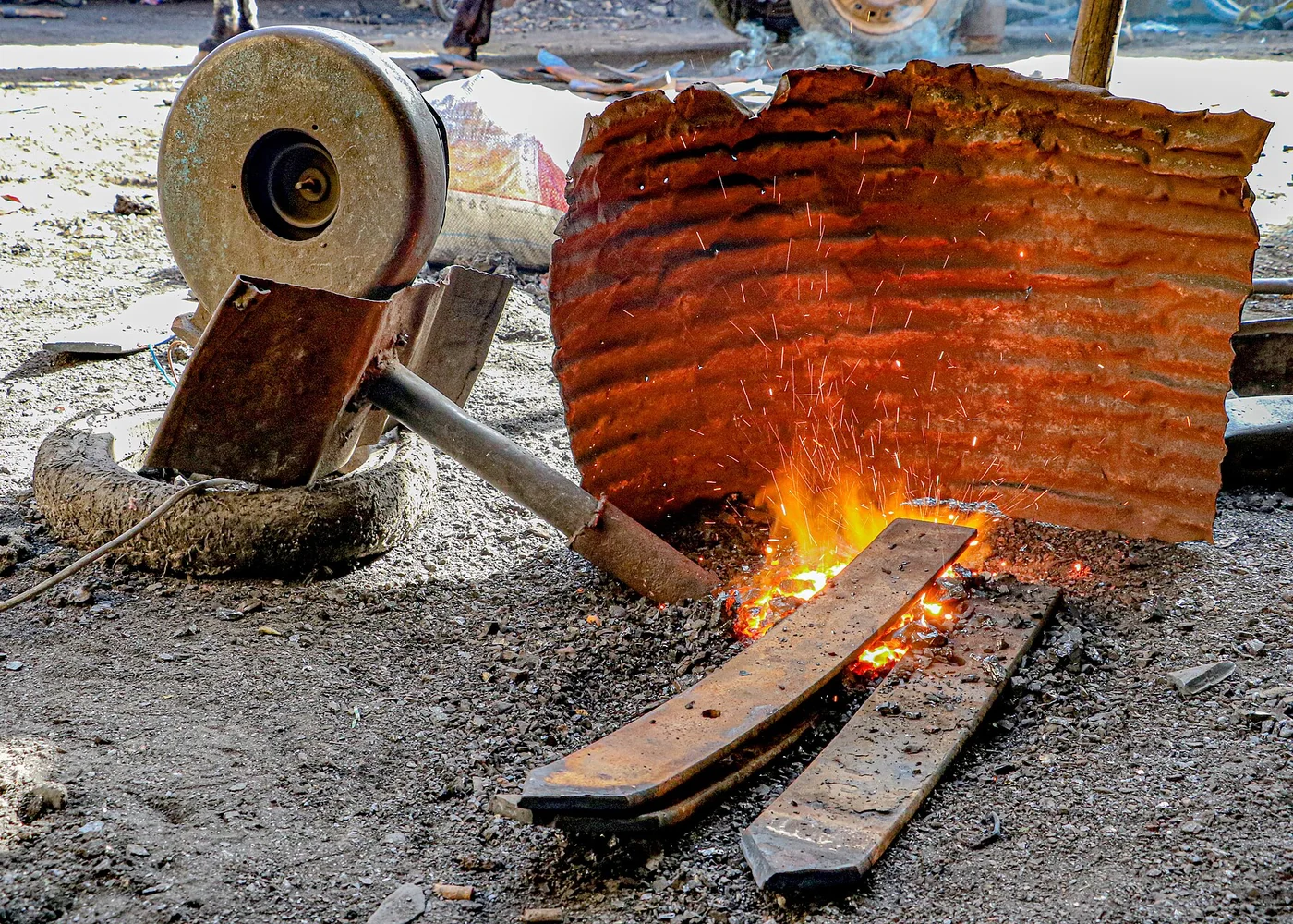 Metalworking with a coal fire in Khouribga.
