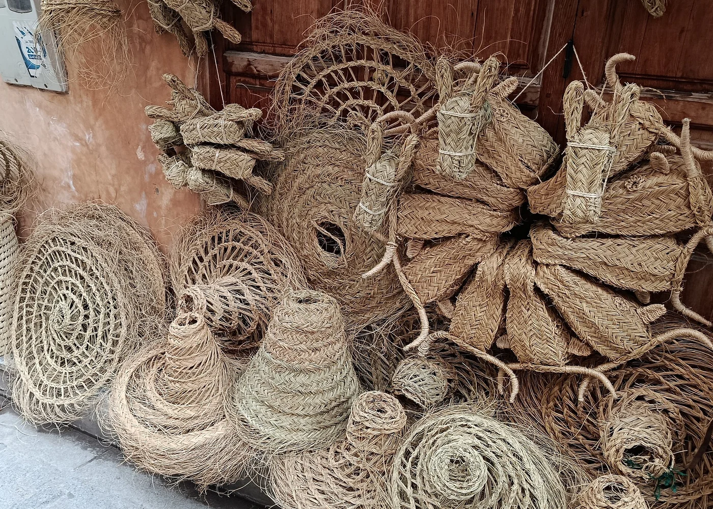 Alfa-grass objects displayed in Fez.