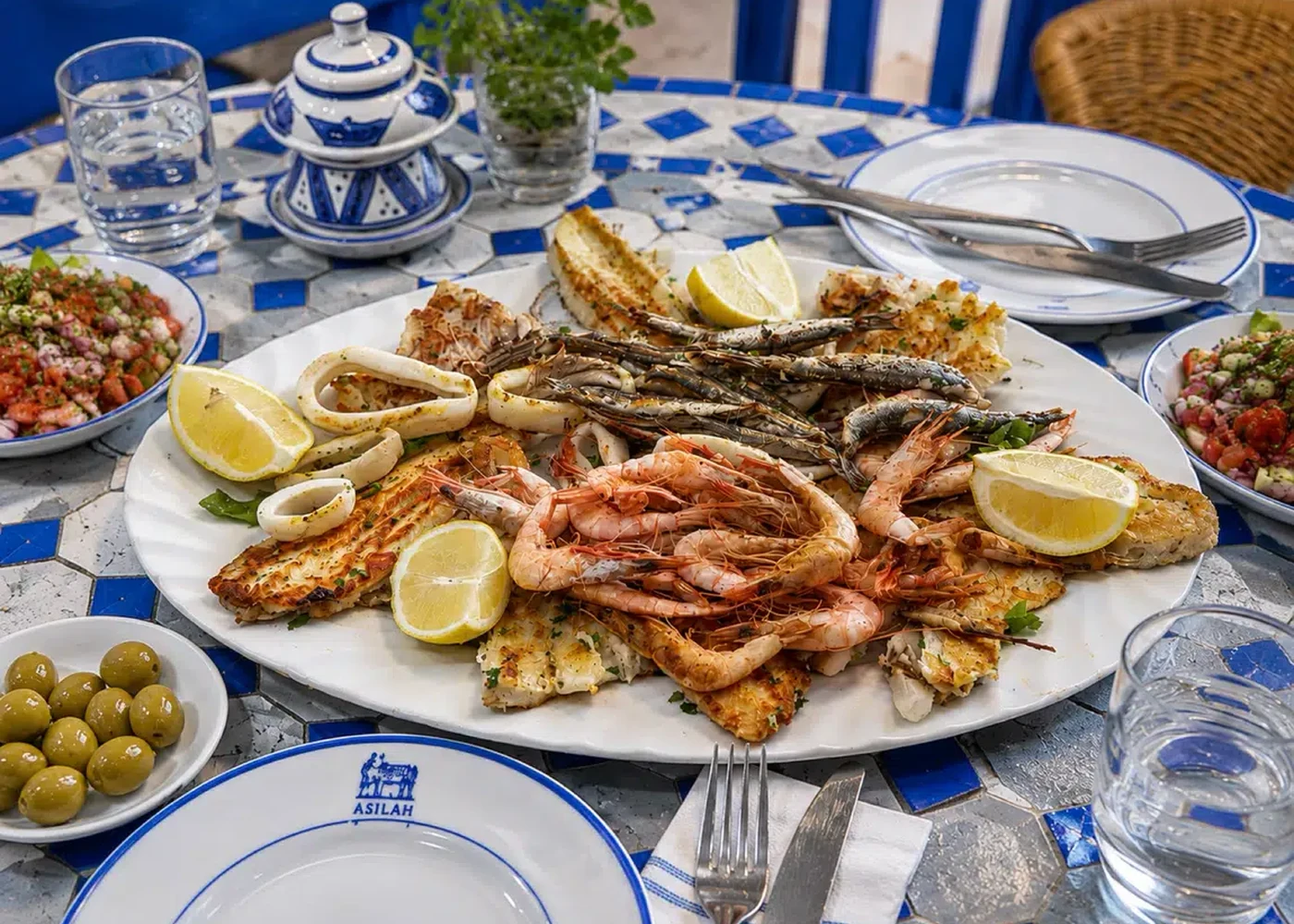 Fish and seafood create a different view of the Moroccan table.