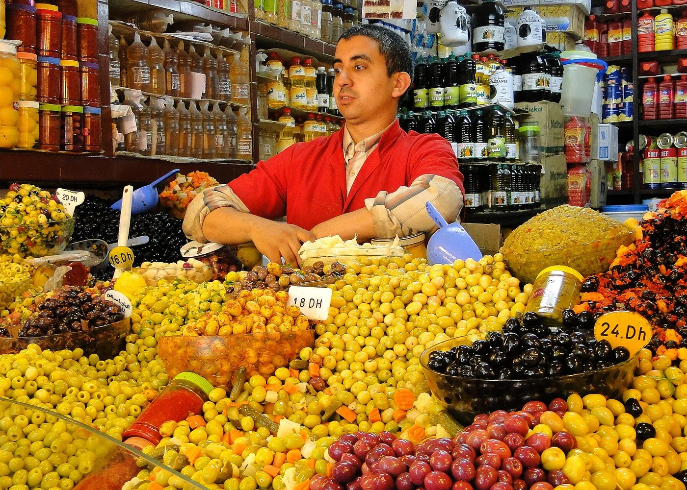 An olive seller in Tangier.
