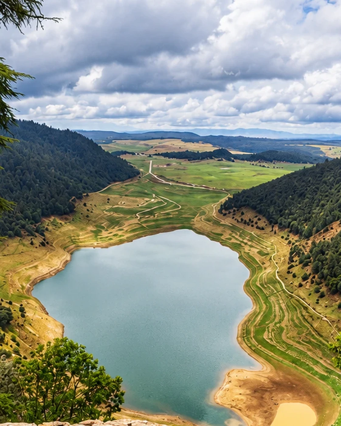 A mountain lake within a forested Atlas landscape.