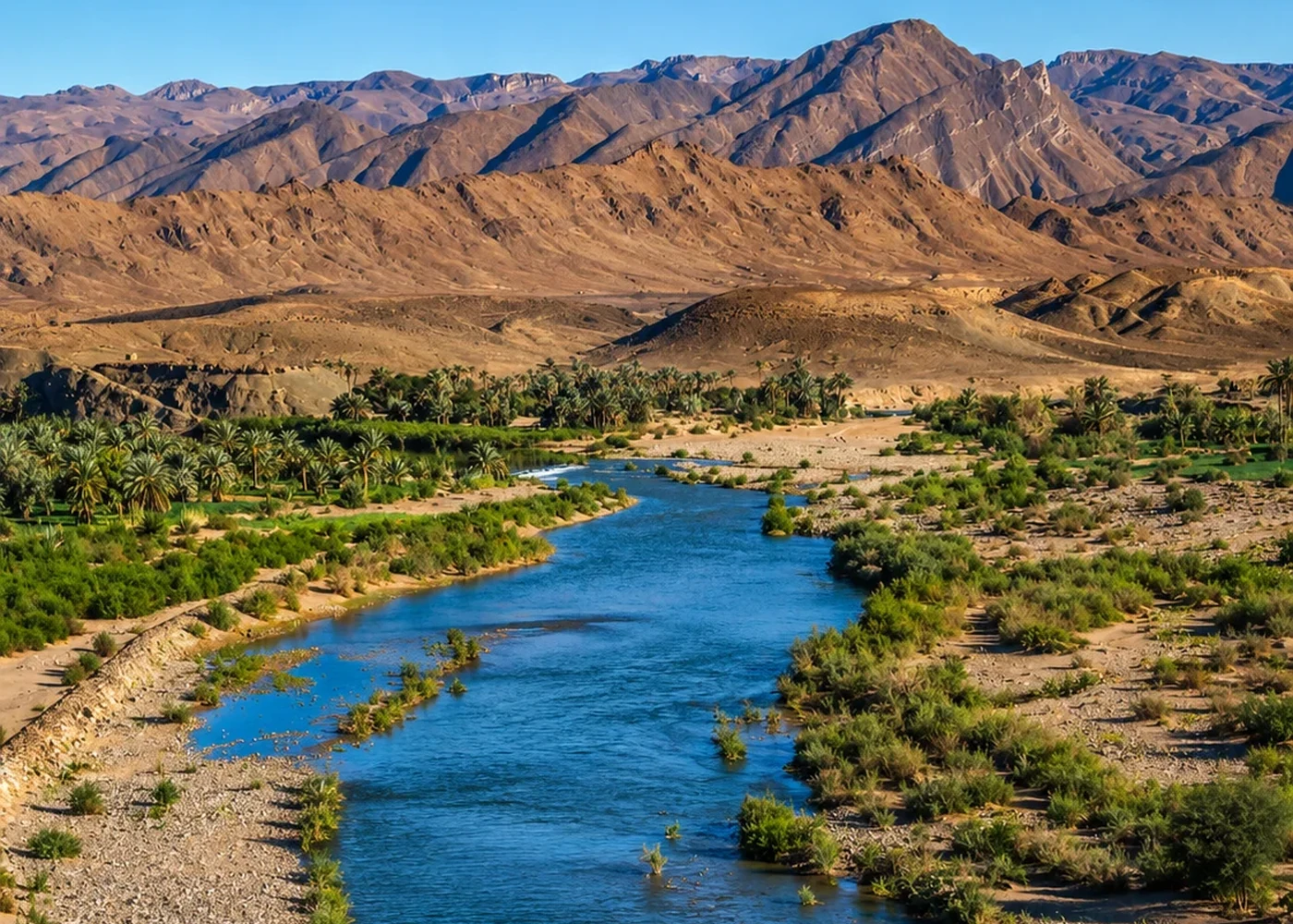 A river corridor through the Drâa landscape.