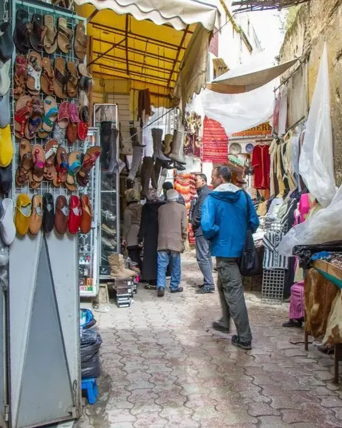 A souk lane in Meknes: shopfronts and circulation.