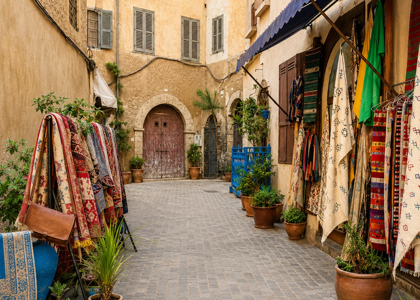 A textile-lined lane in El Jadida’s old city.