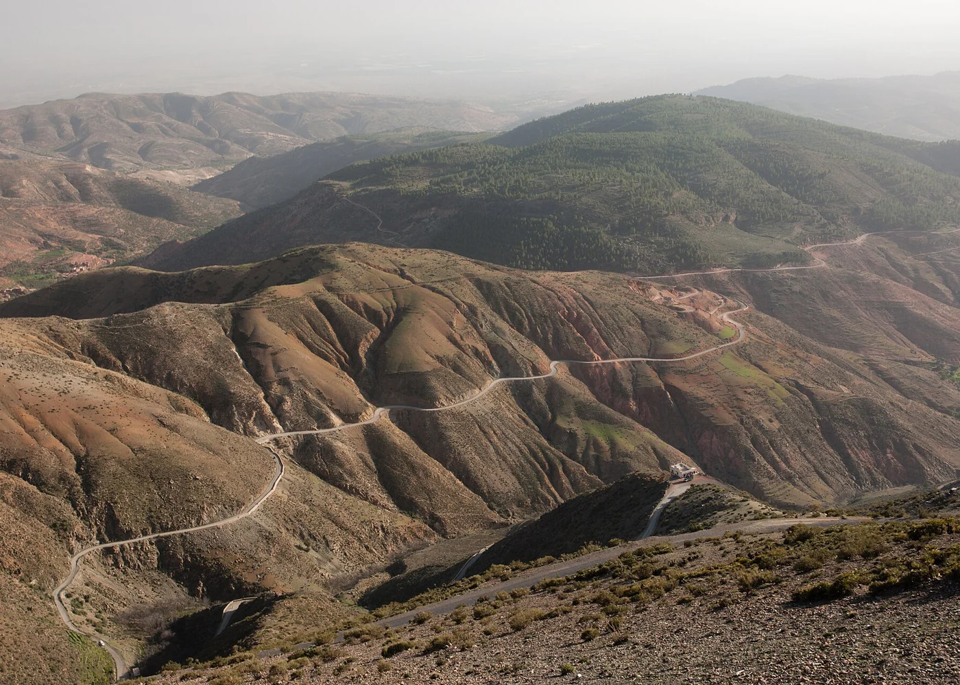The road landscape seen from Tizi-n-Test in the High Atlas.