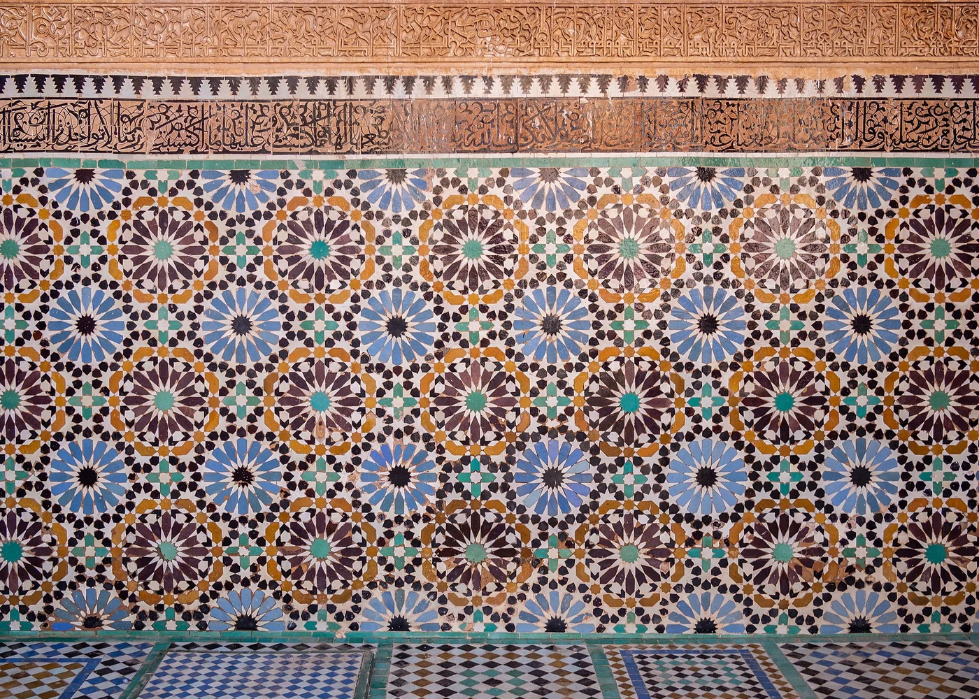 Geometric tile mosaic at the Saadian Tombs, Marrakech.
