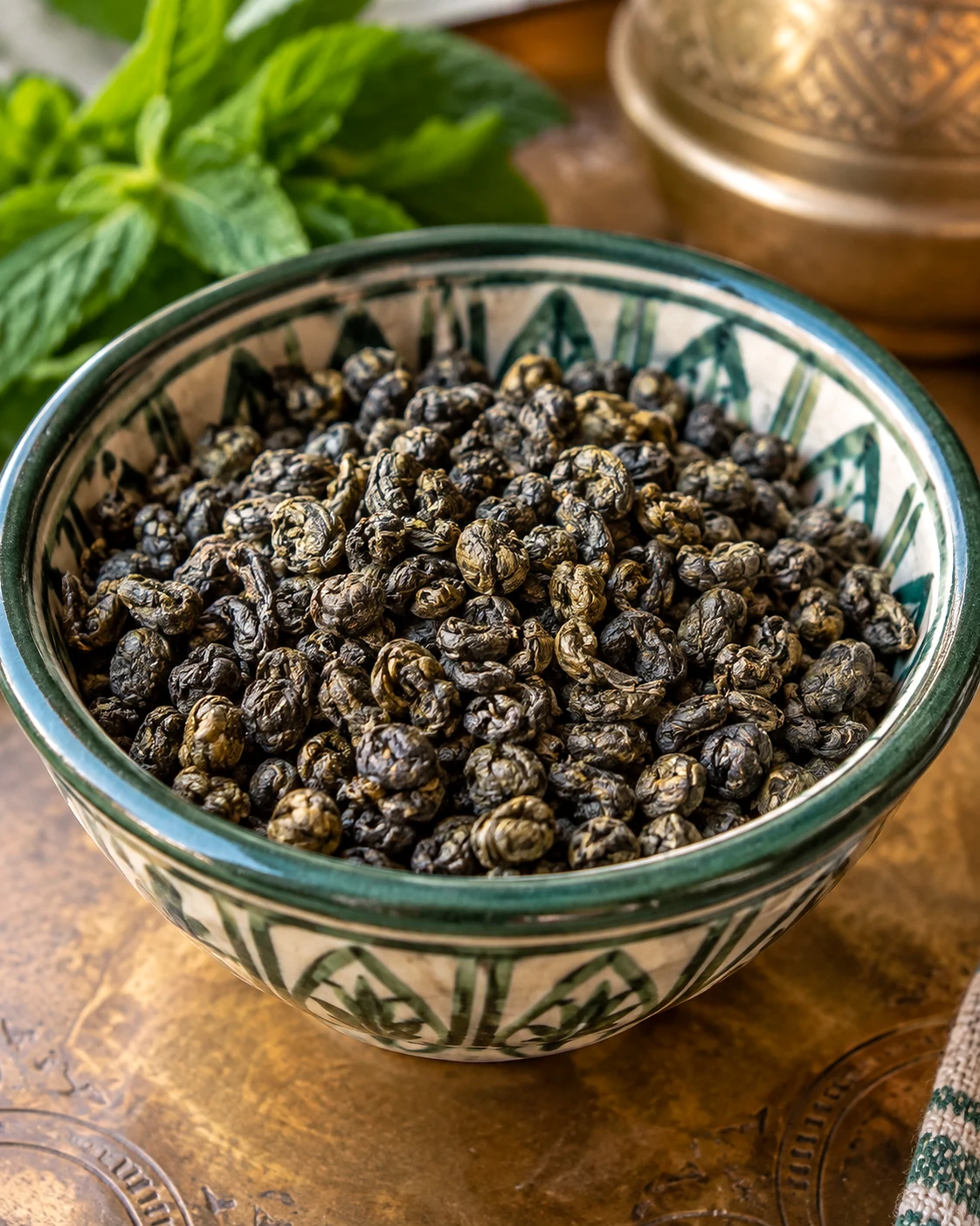 Editorial study of rolled gunpowder green tea leaves