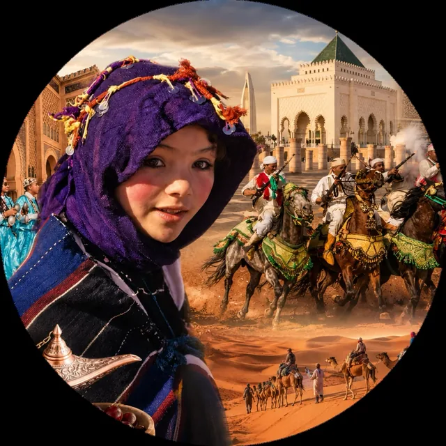 Moroccan event and festival atmosphere with horses and desert scenes