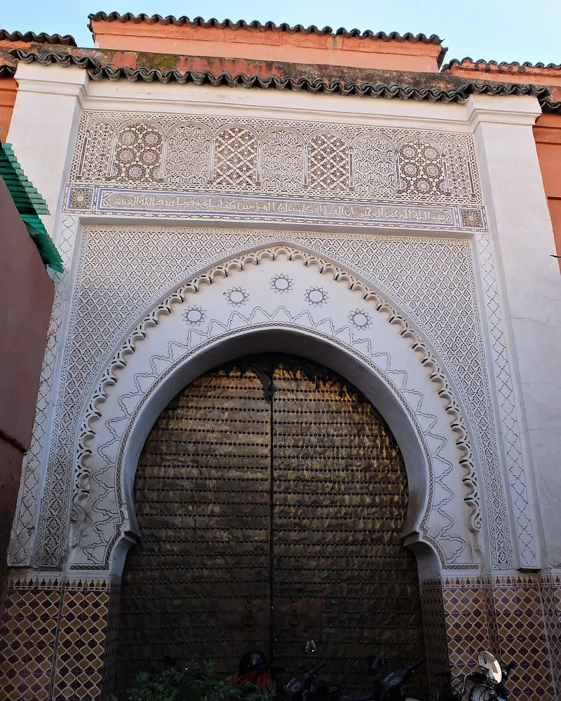 Carved stucco around the northern gate of Mouassine Mosque, Marrakech.