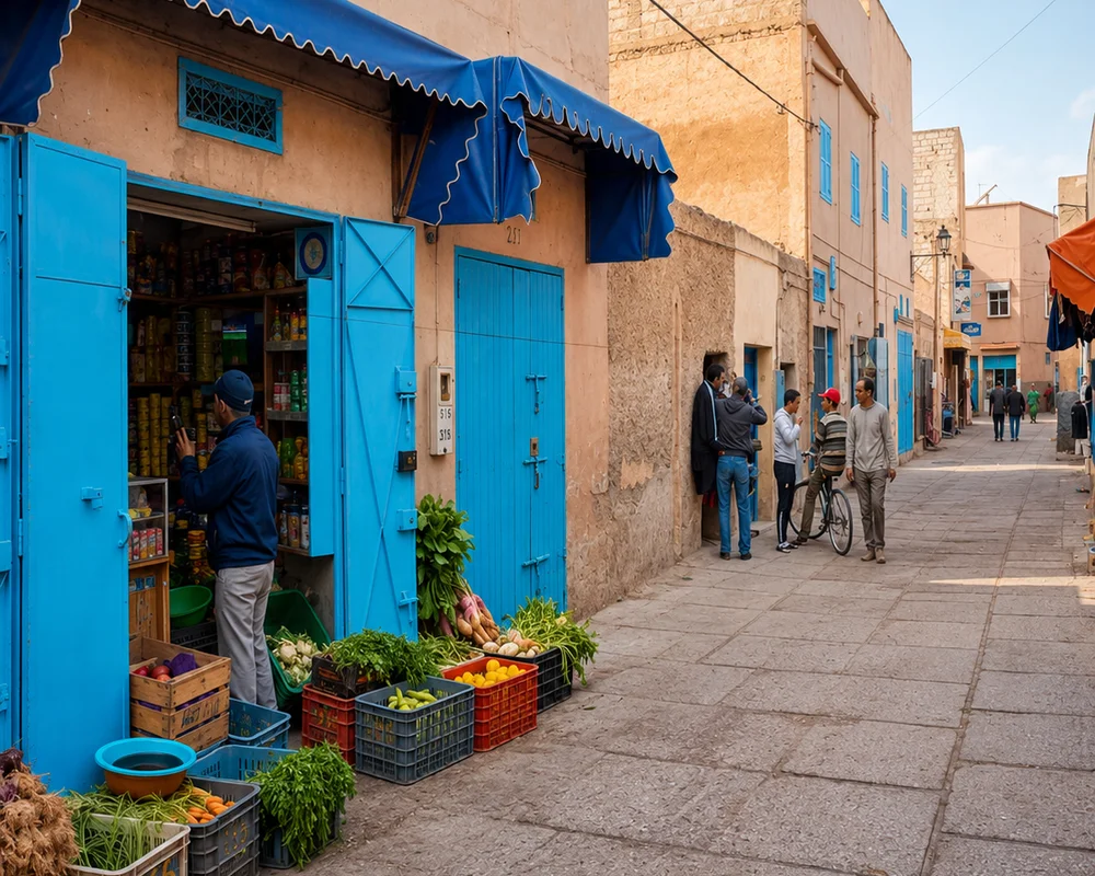 Tiznit medina doorway · city context, not a named riad.