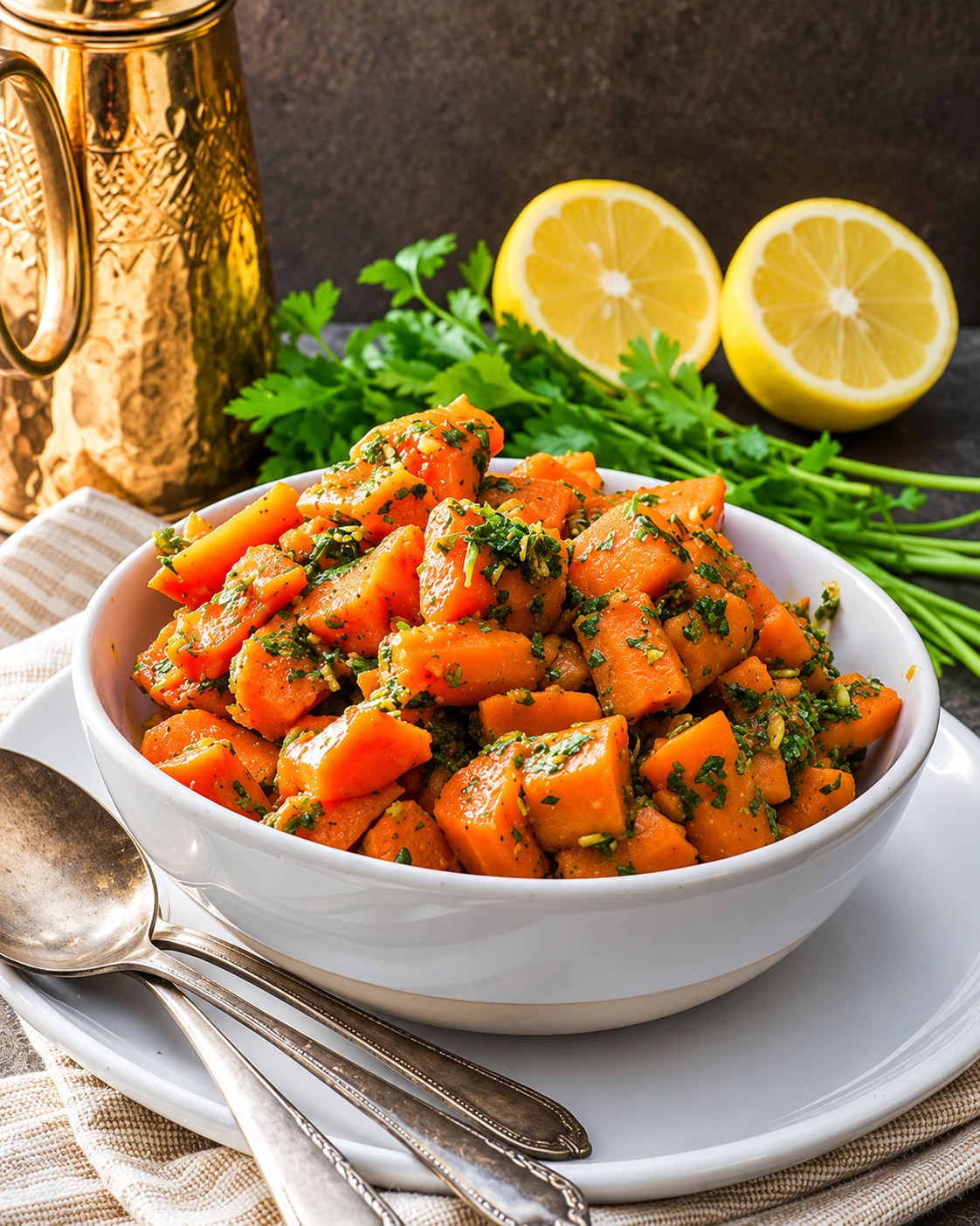 Moroccan carrot salad seasoned with herbs and citrus