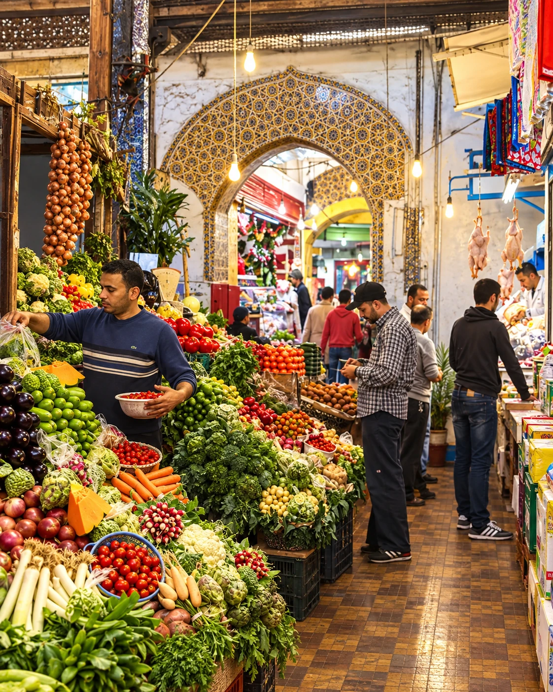 Fresh herbs and vegetables displayed in a Moroccan market