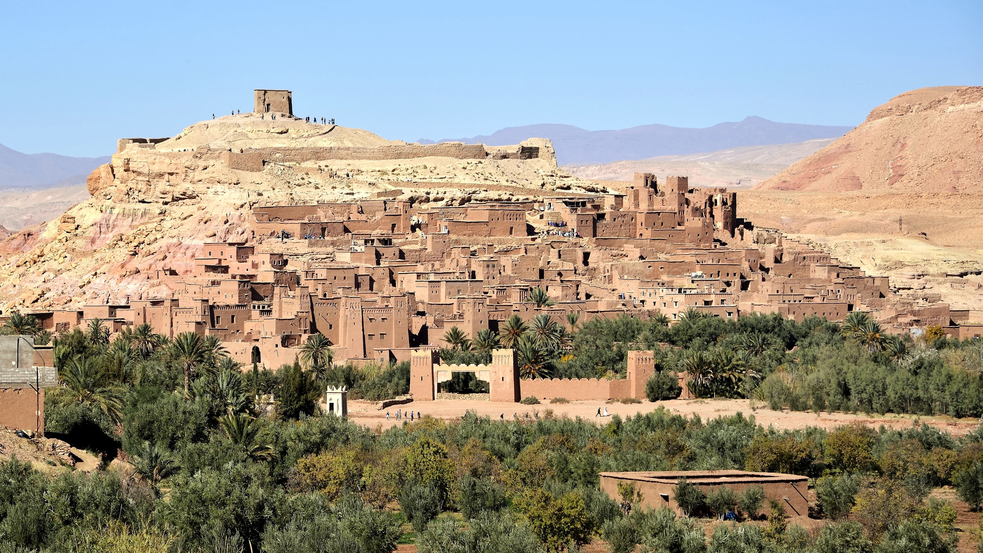 The earthen ksar of Aït Ben Haddou above its palm-fringed valley