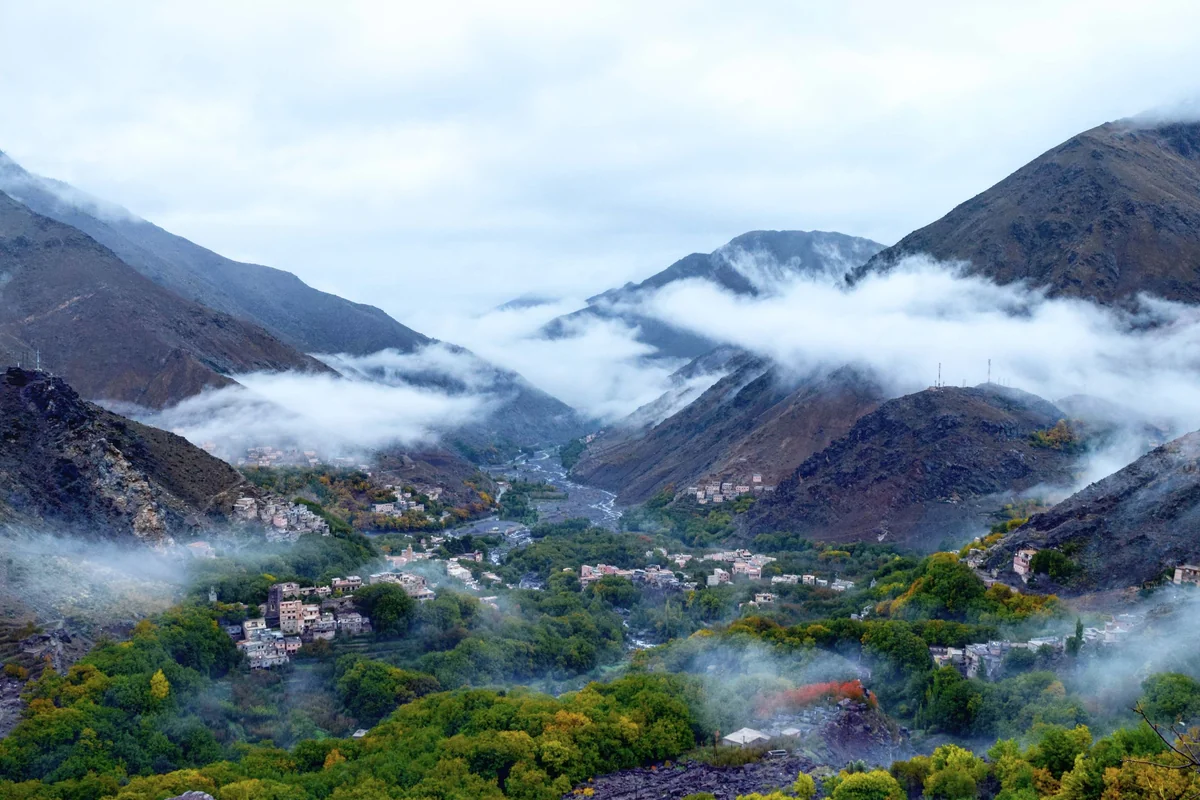 Clouds drifting through a cultivated Atlas valley