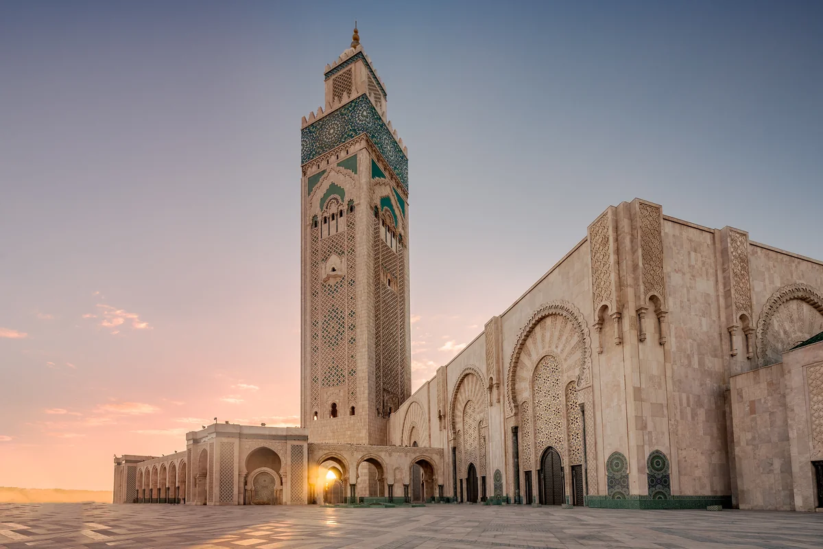 Hassan II Mosque in Casablanca in the soft light of evening