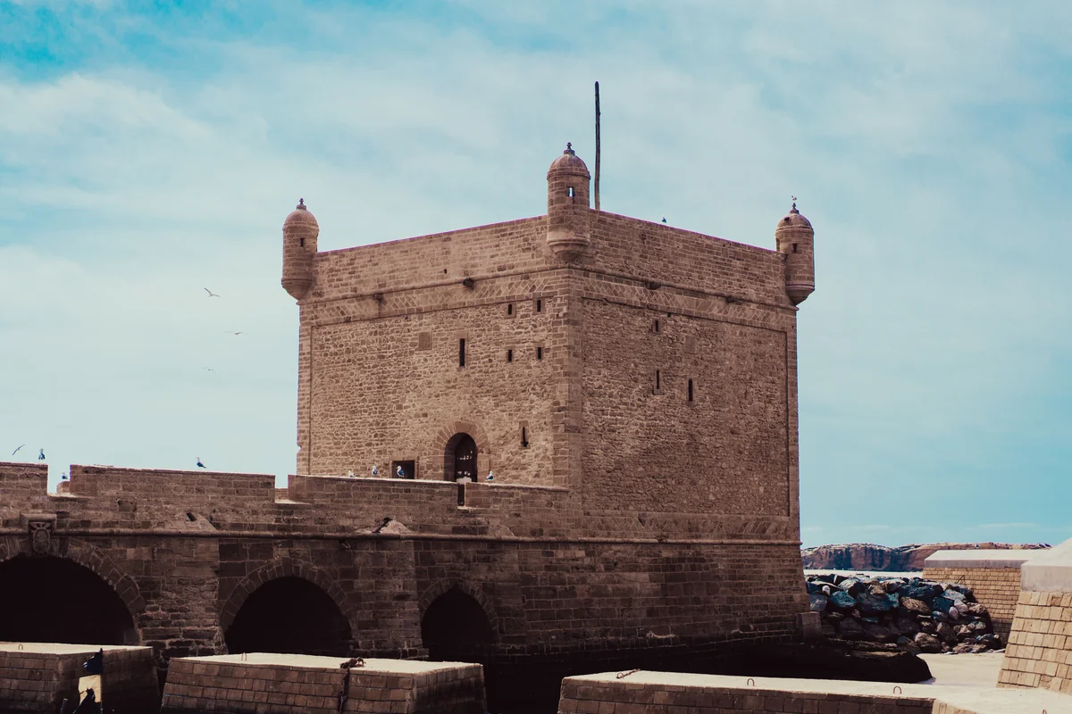 Essaouira's stone harbour fortification beside the water
