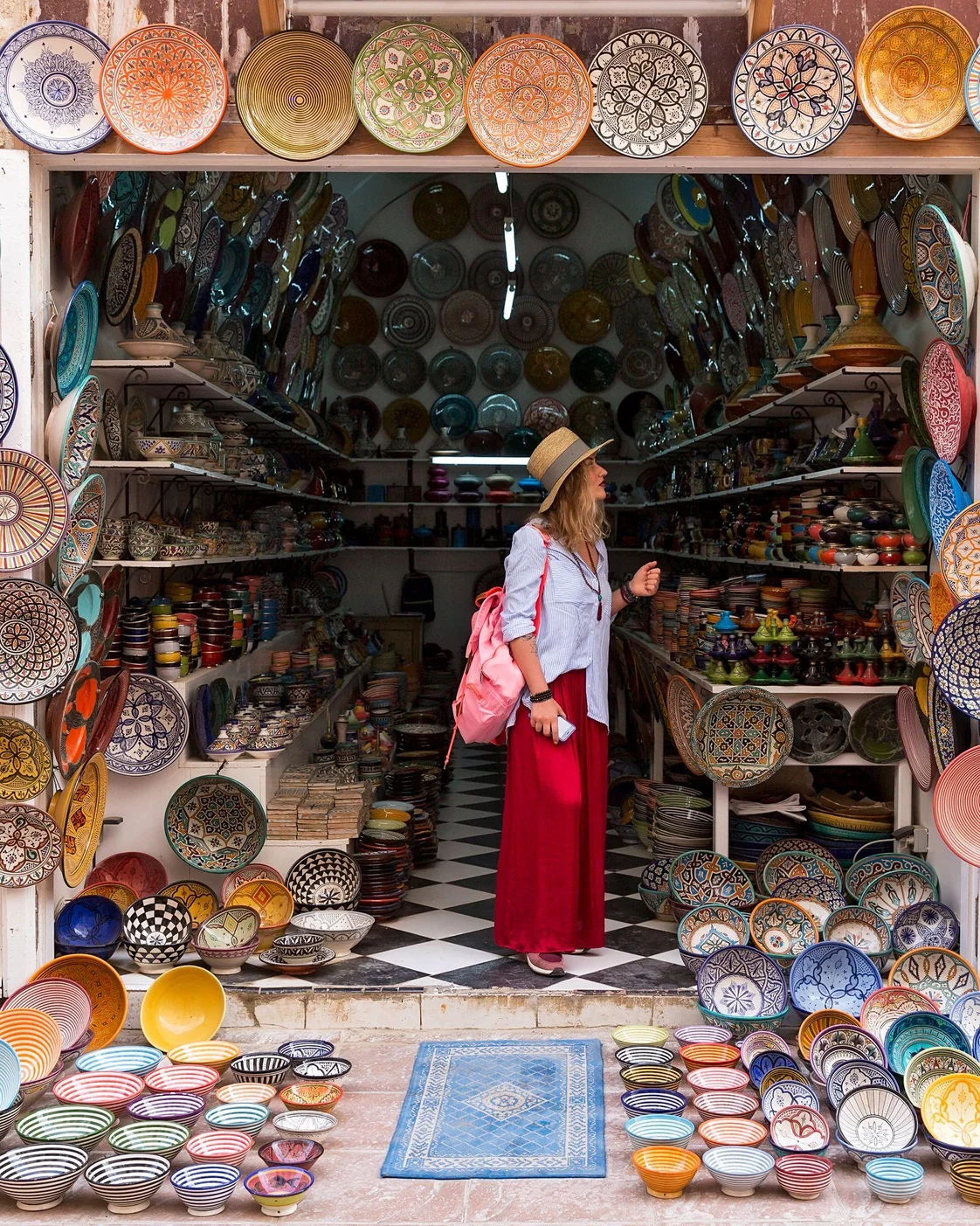 A ceramics shop in Essaouira: ask about the object’s maker, material and intended use.
