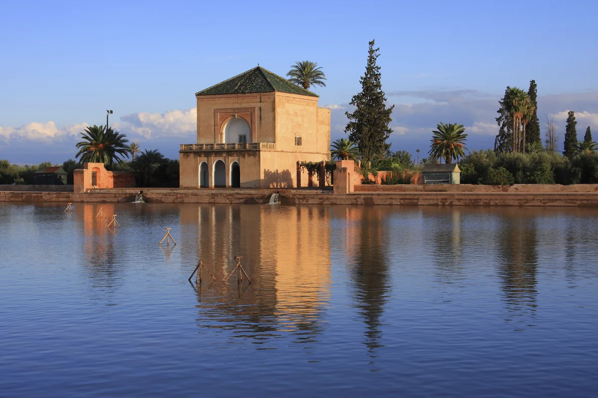 The Menara pavilion reflected in its large pool in Marrakech
