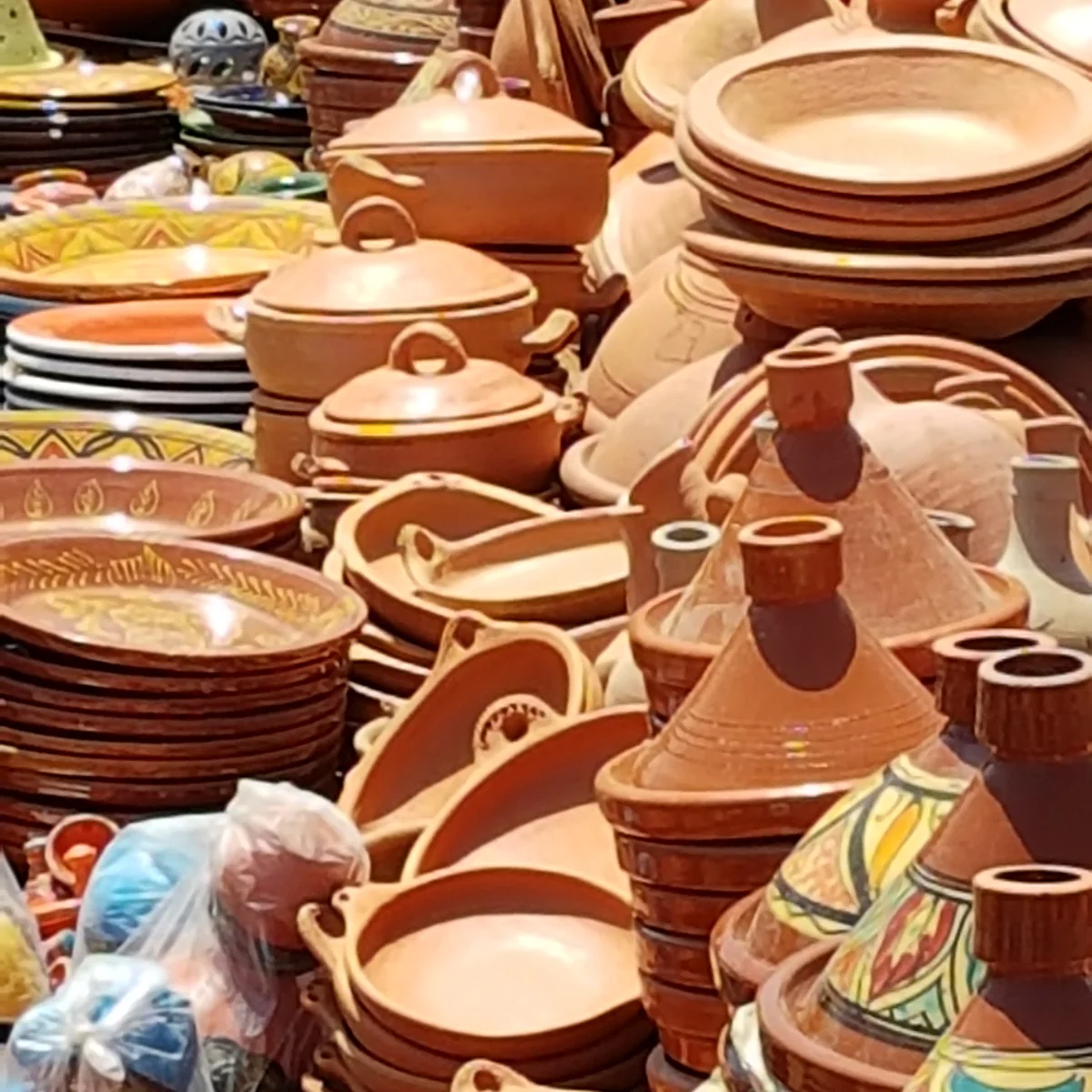 Everyday earthenware in Meknès: useful objects belong in the craft story too.