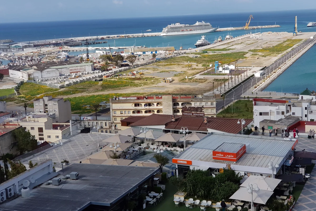 The city and waterfront above the port in Tangier