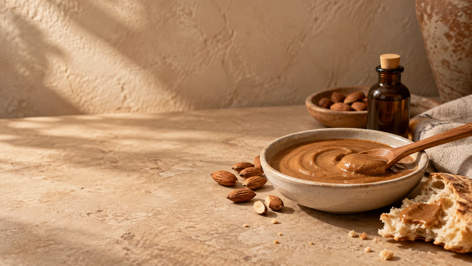 Amlou with toasted almonds, culinary argan oil and bread
