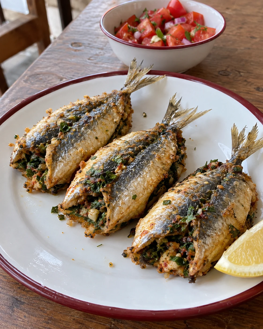 Pairs of chermoula-filled sardine fillets