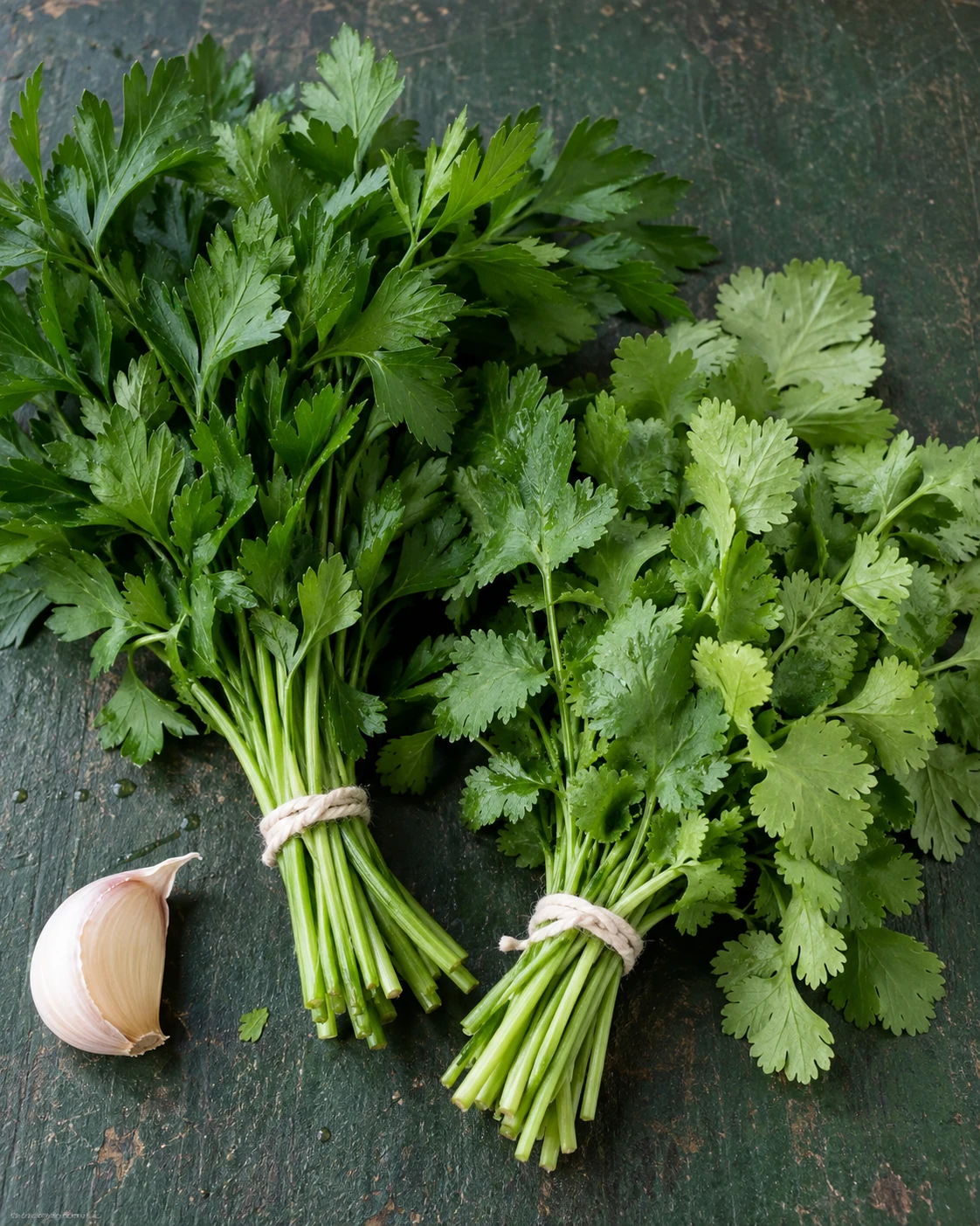 Fresh flat-leaf parsley and coriander