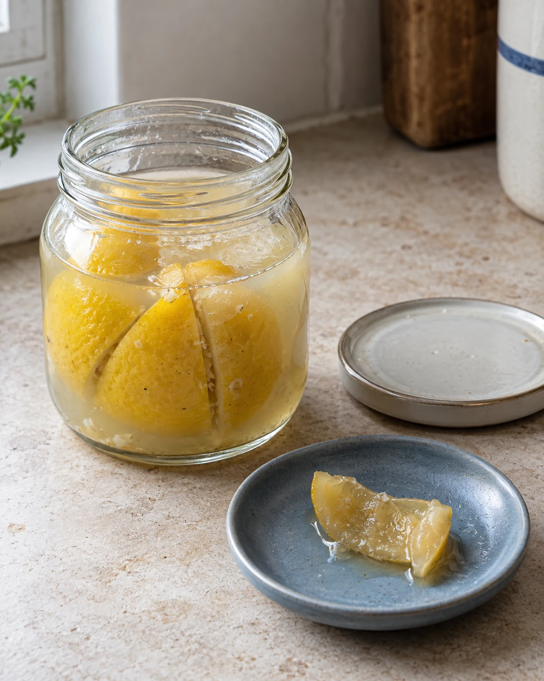 Salt-preserved lemons and softened peel