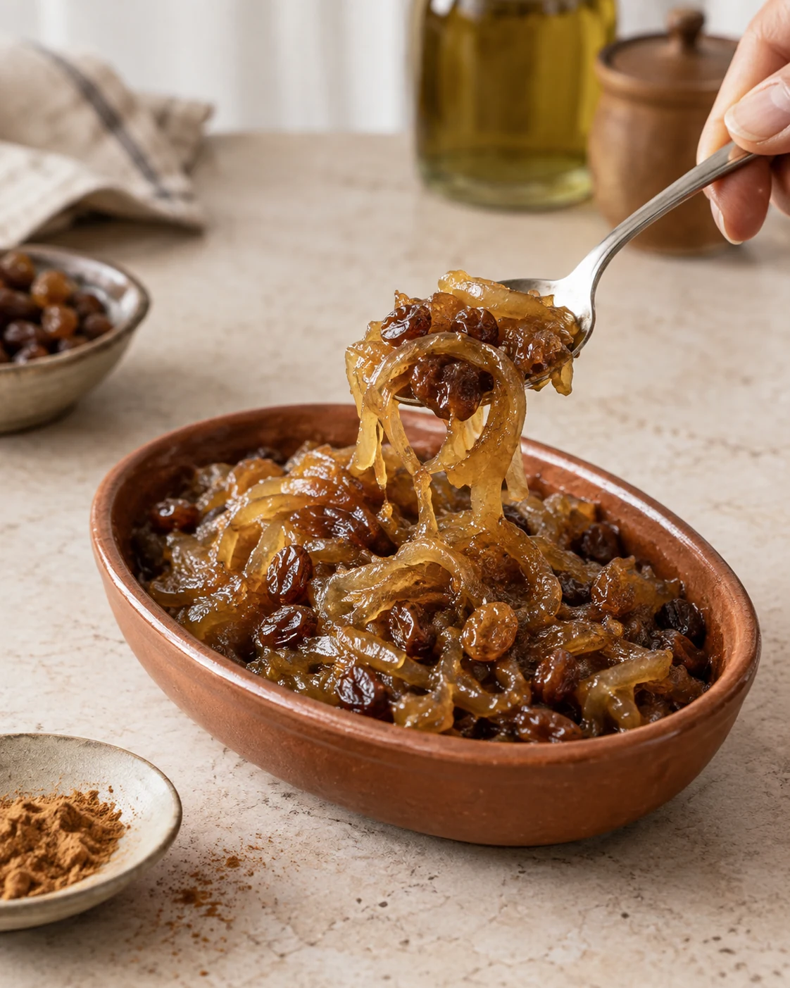 Slow-cooked onion and raisin tfaya