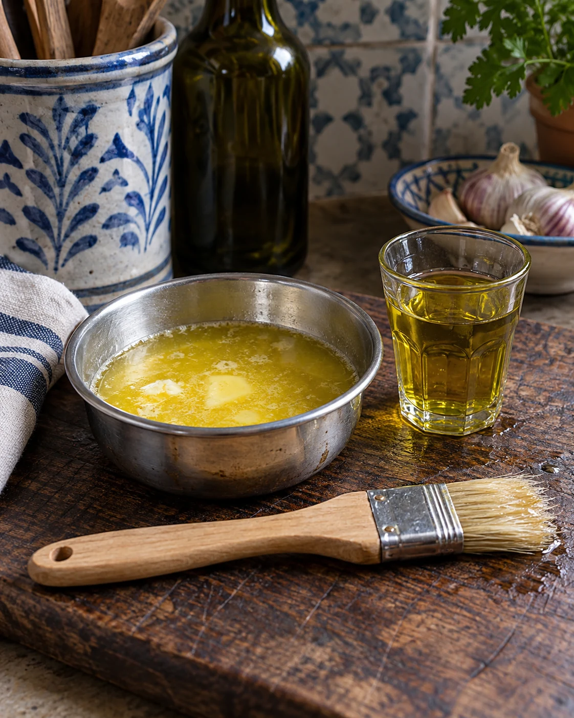 Melted butter and oil for separating the layers of dough
