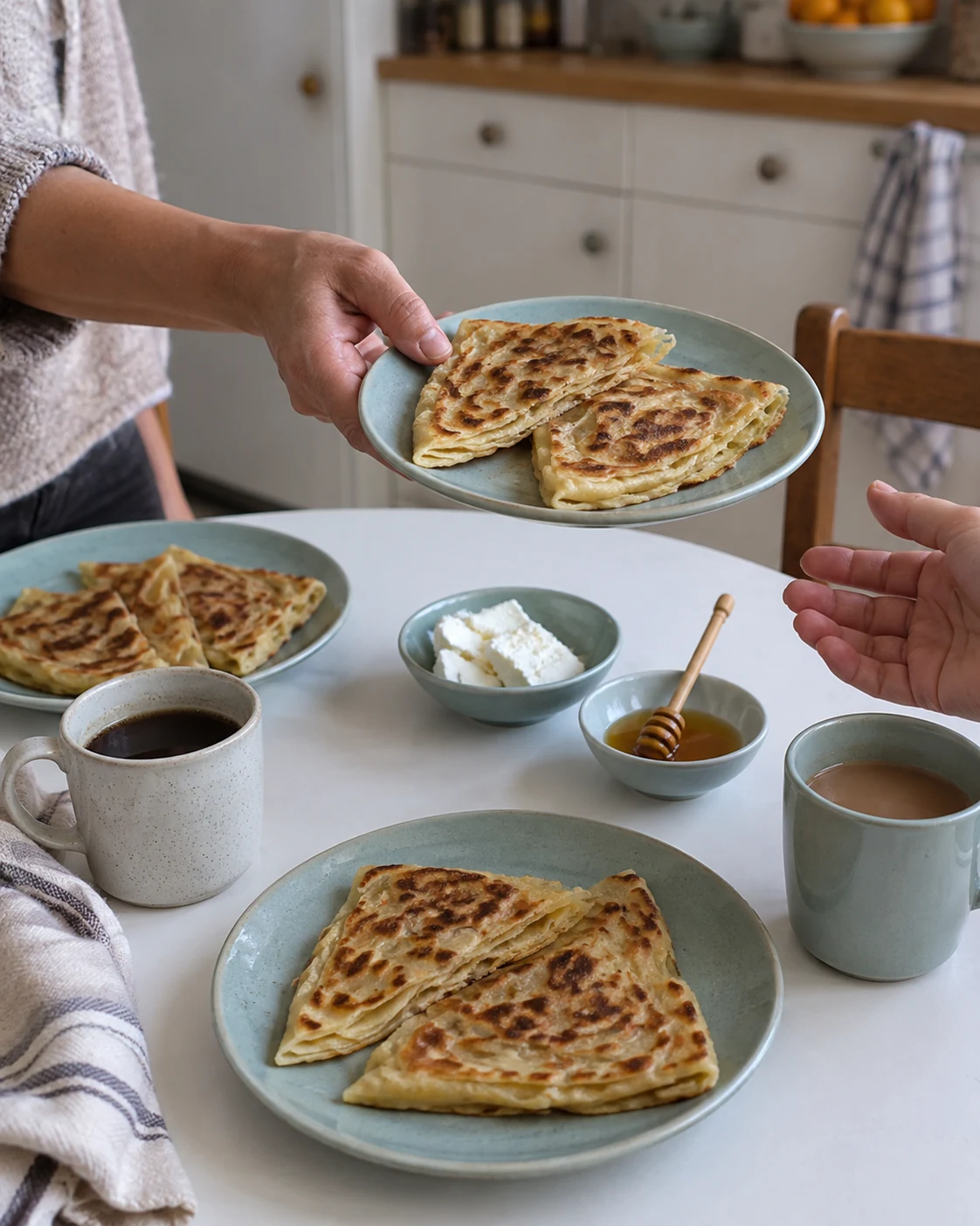 Msemen offered at an informal breakfast