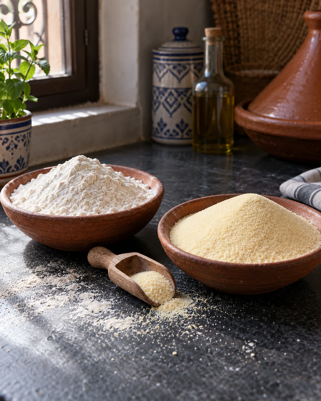 Fine semolina and wheat flour for msemen