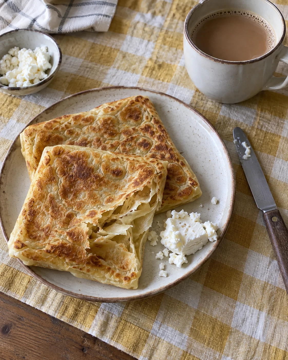 Msemen with cheese and coffee