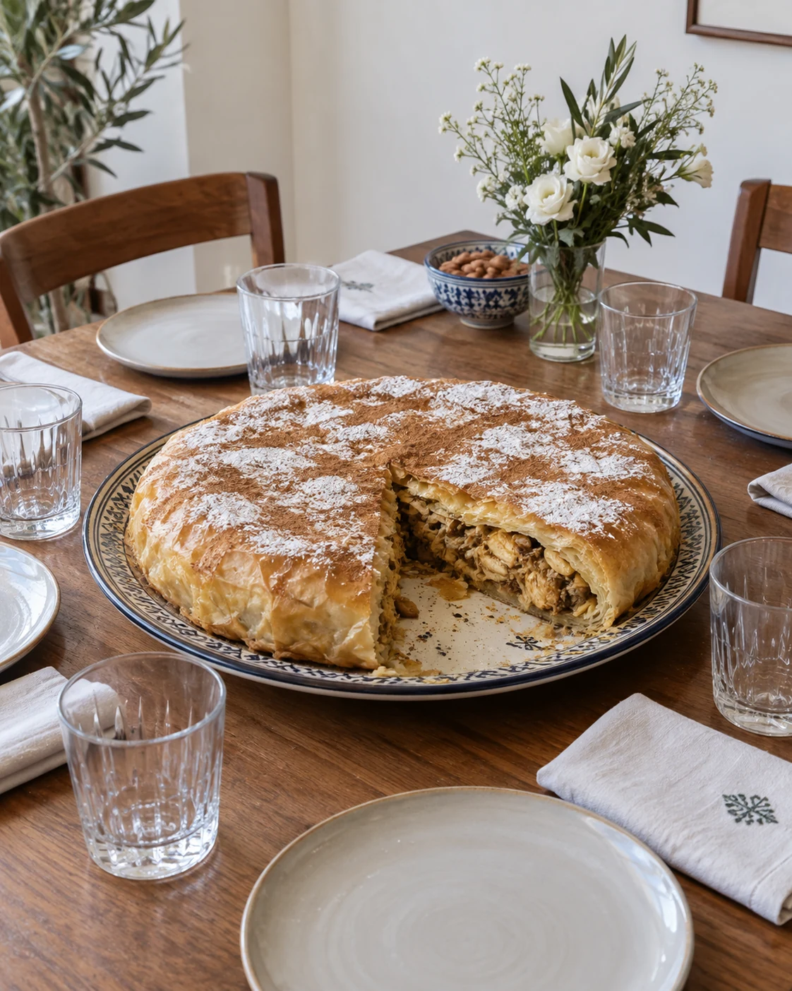 Poultry pastilla at a contemporary celebration table