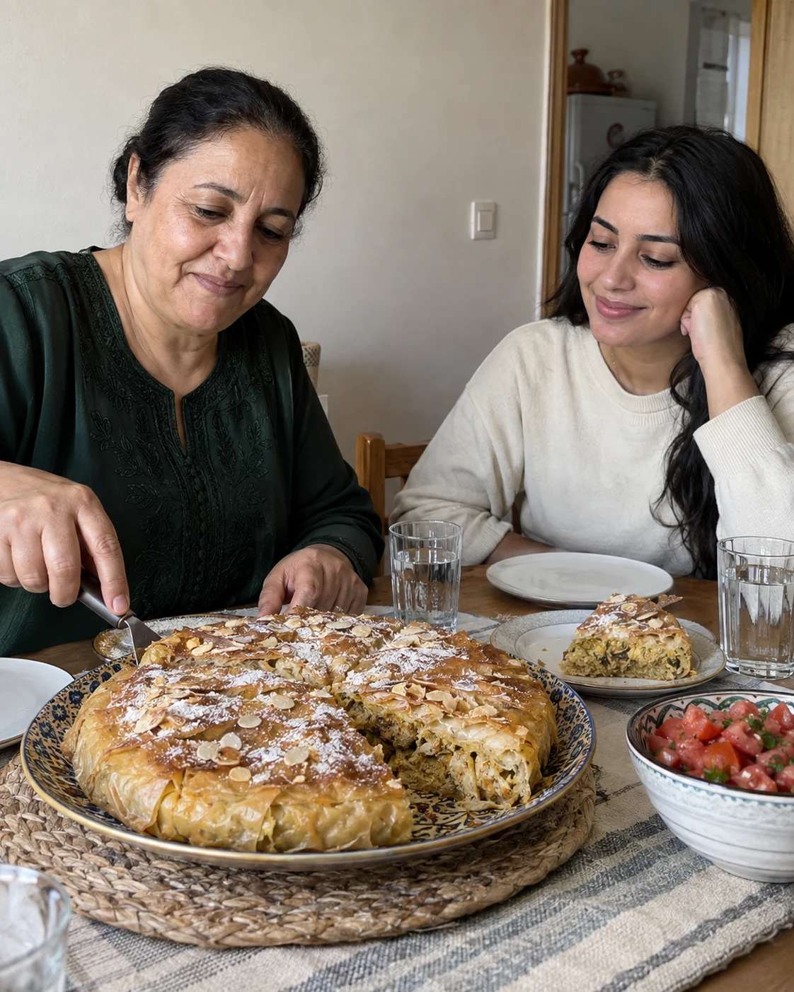 A pastilla shared at a household meal