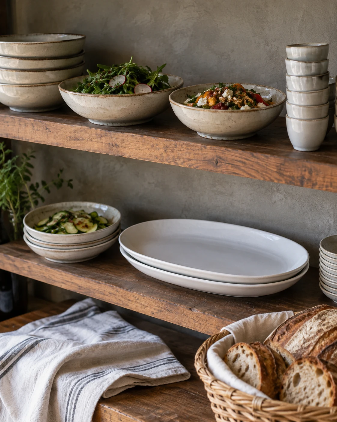 Plates and bowls ready for food service