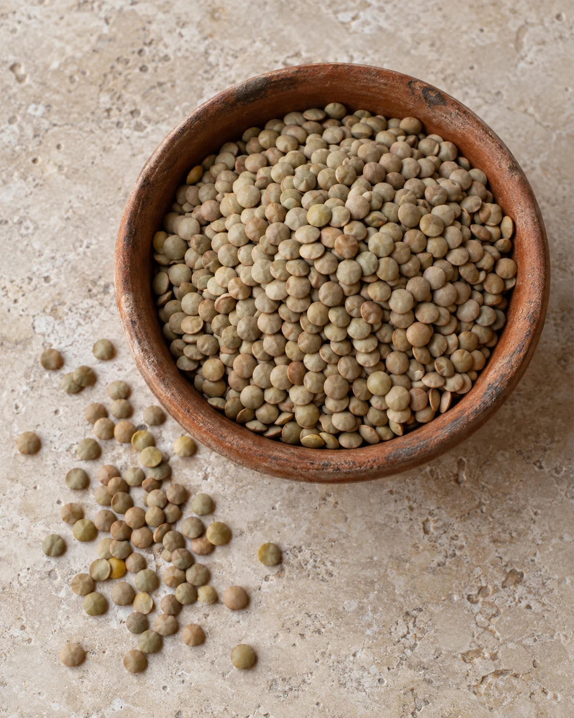 Dry brown-green lentils