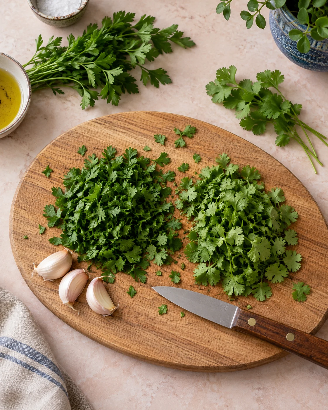 Chopped parsley and coriander with garlic