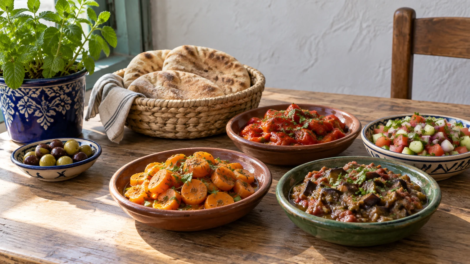 Four distinct Moroccan vegetable salads