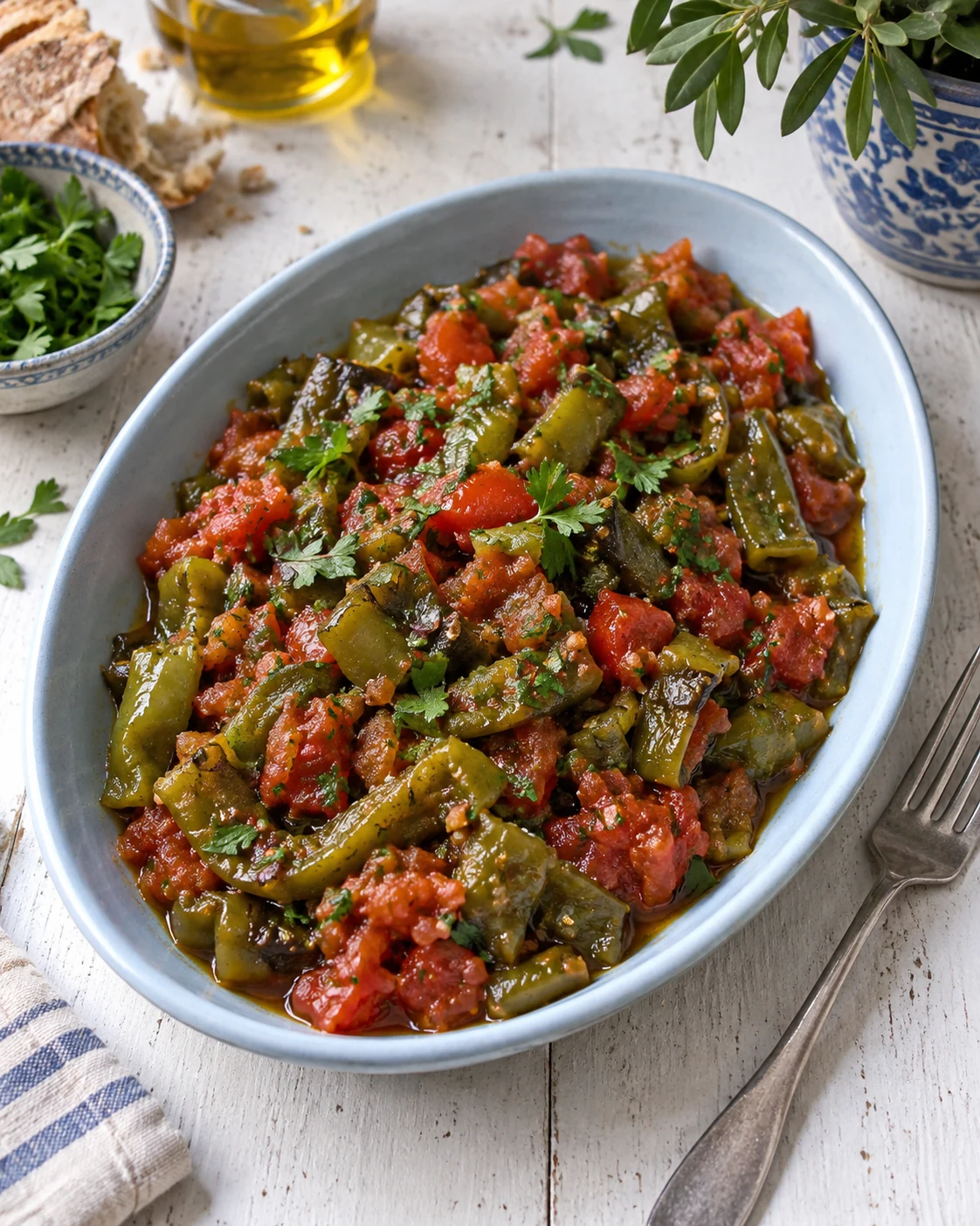 Roasted green pepper and tomato taktouka