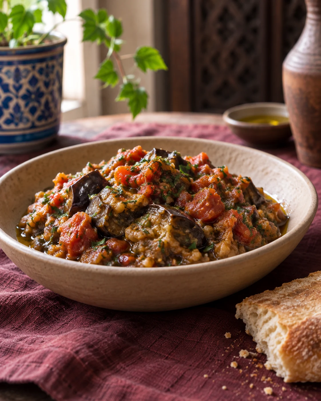 Soft aubergine and tomato zaalouk