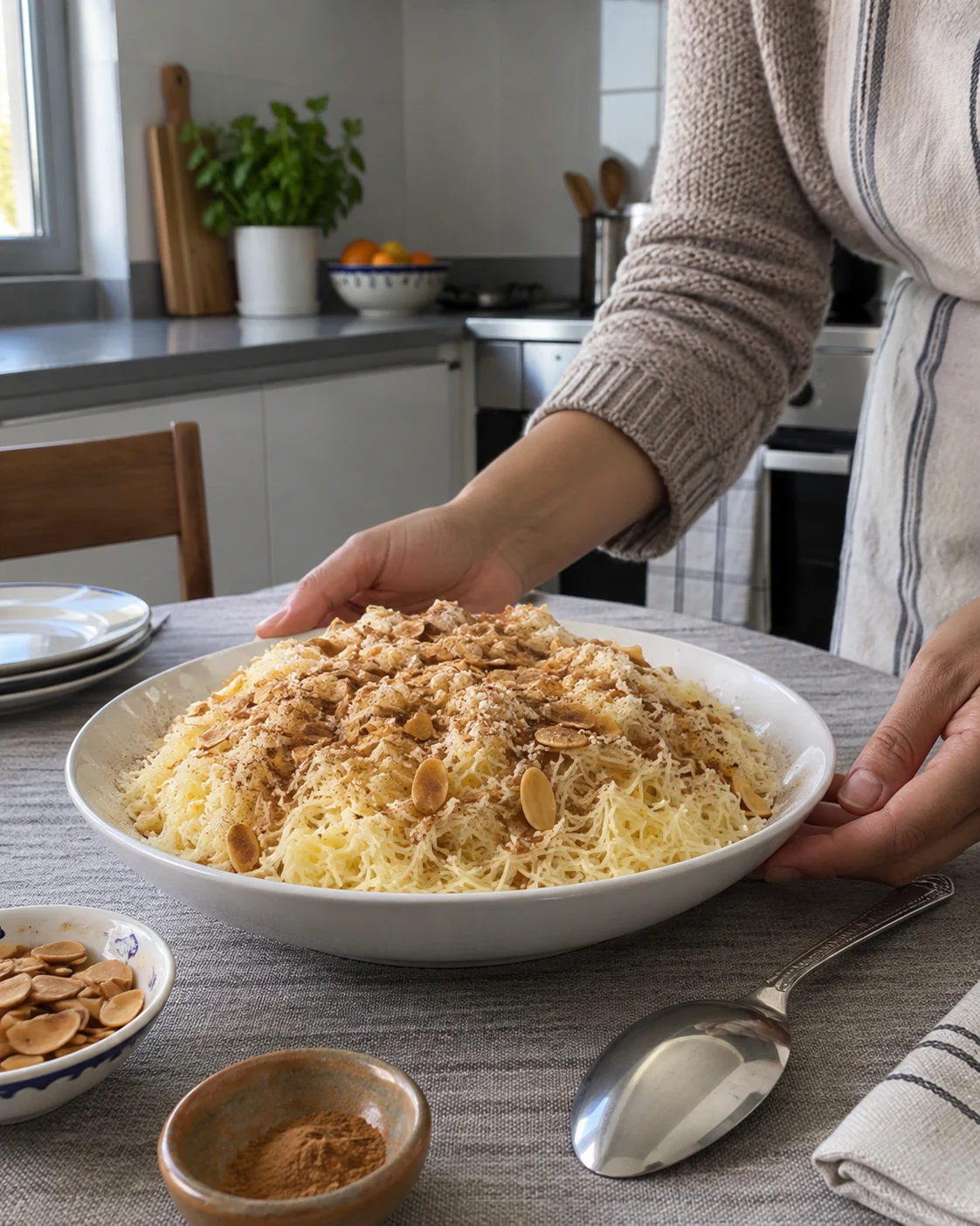 A modest platter of vermicelli seffa brought to the table